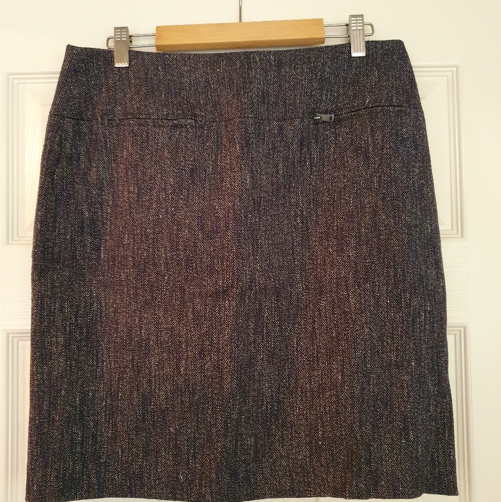 Ann Taylor Navy Tweed Cotton Linen Pencil Skirt Size 8 Zip Pockets
